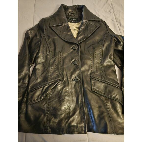 Anne‎ Klein Soft Leather Blazer Jacket Womens Medium Black Quilt Accent Pockets - Picture 10 of 10